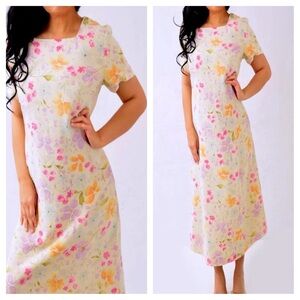 Talbots Floral Midi Dress - Pink, Yellow, Purple